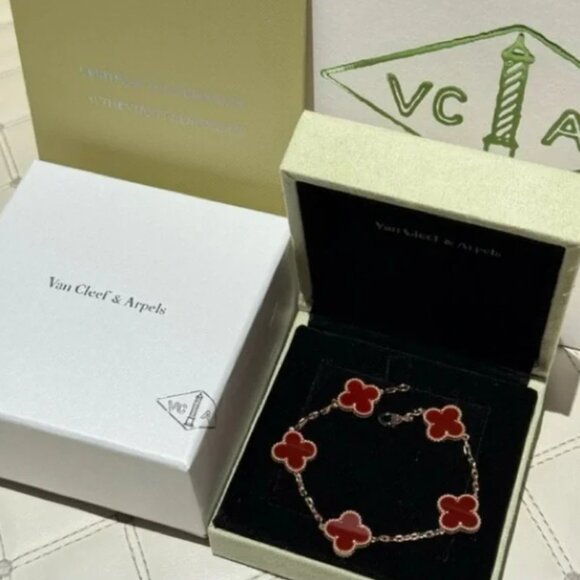 Van Cleef & Arpels Red Five Flower Four Leaf Clover Bracelet - Picture 2 of 5
